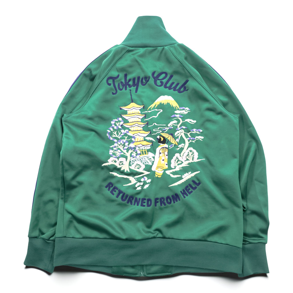 Toyo Enterprise Souvenir Track Jacket Embroidery Geisha Mt Fuji Tokyo Club Green Rare