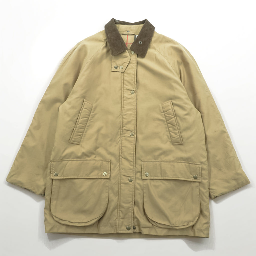 BURBERRY 90年代 USA製 ハンティングジャケット 中綿 フィールドコート M ベージュ 裏地ノバチェック 襟コーデュロイ フード着脱 チンストラップ