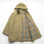 BURBERRY 90年代 USA製 ハンティングジャケット 中綿 フィールドコート M ベージュ 裏地ノバチェック 襟コーデュロイ フード着脱 チンストラップ