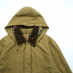 BURBERRY 90年代 USA製 ハンティングジャケット 中綿 フィールドコート M ベージュ 裏地ノバチェック 襟コーデュロイ フード着脱 チンストラップ