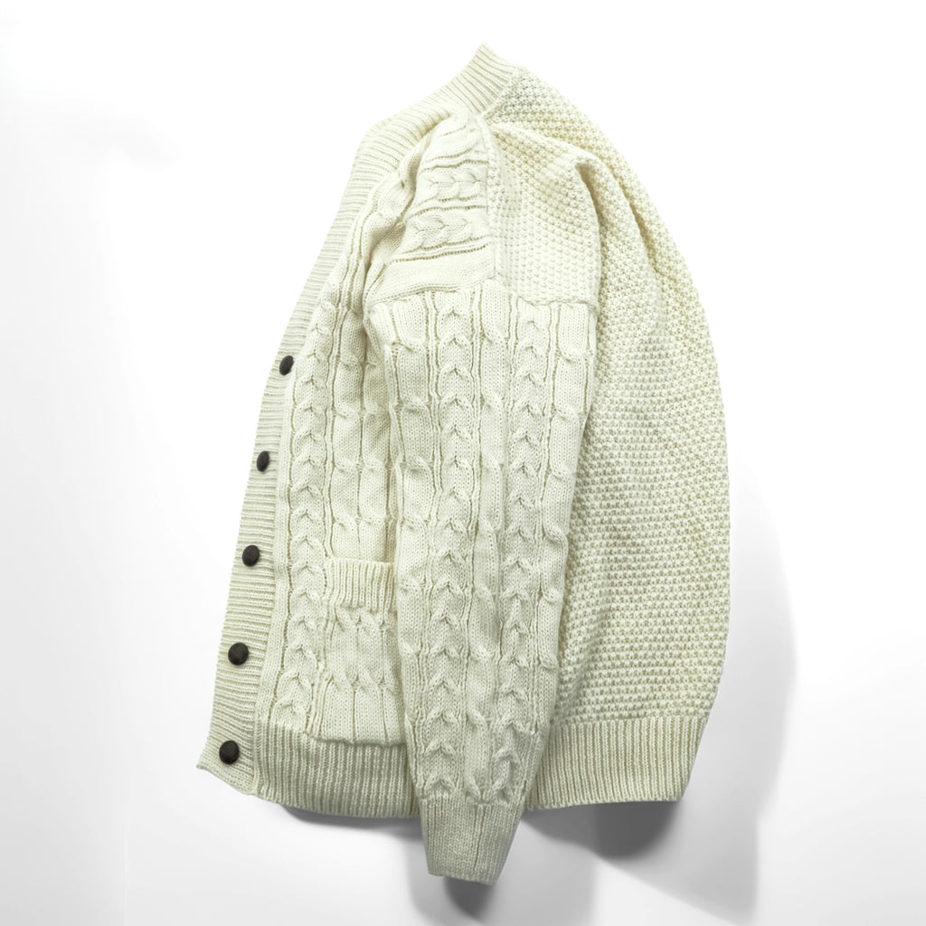 ARAN CRAFTS 90年代 アイルランド製 ヴィンテージ フィッシャーマン アラン ニット カーディガン L  ナチュラル 生成り ケーブル編み