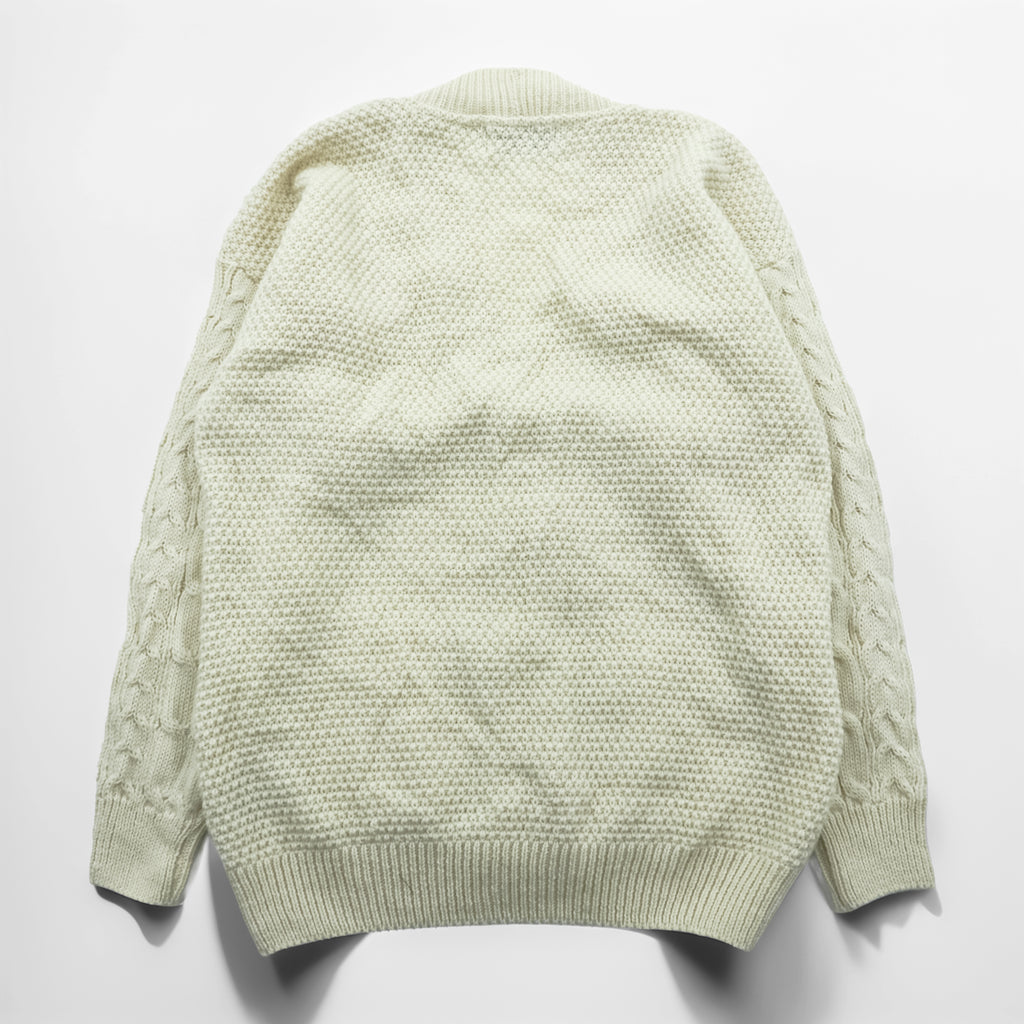 ARAN CRAFTS 90年代 アイルランド製 ヴィンテージ フィッシャーマン アラン ニット カーディガン L  ナチュラル 生成り ケーブル編み