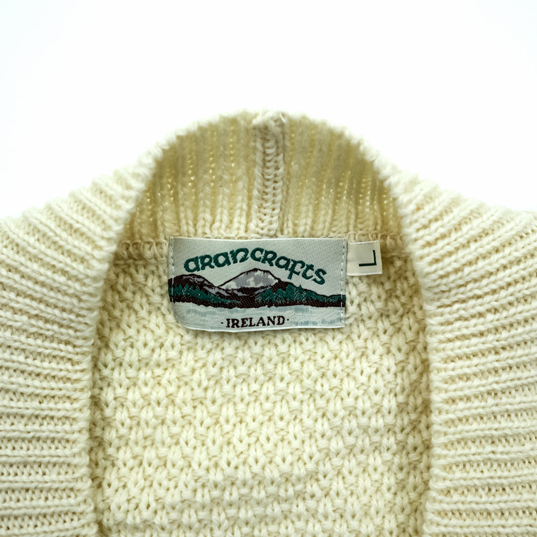 ARAN CRAFTS 90年代 アイルランド製 ヴィンテージ フィッシャーマン アラン ニット カーディガン L  ナチュラル 生成り ケーブル編み