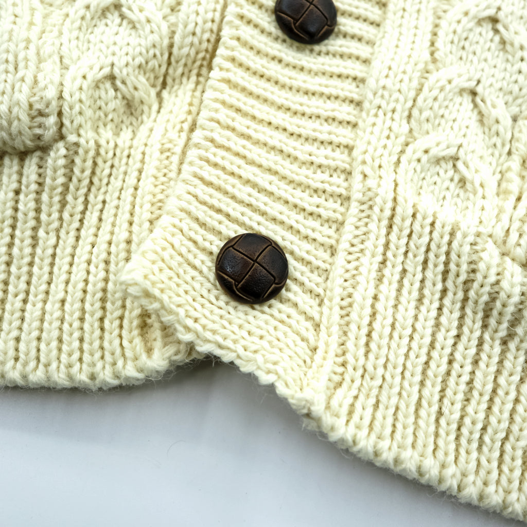 ARAN CRAFTS 90年代 アイルランド製 ヴィンテージ フィッシャーマン アラン ニット カーディガン L  ナチュラル 生成り ケーブル編み