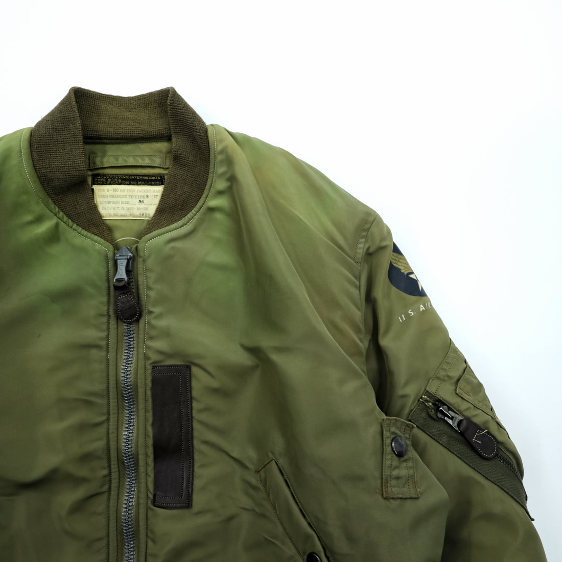 BUZZ RICKSON'S Type B-15C Olive(Modified) フライトジャケット S オリーブドラブ BR15323 ナイロン 中綿 CROWNジップ 復刻 日本製