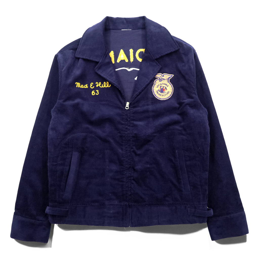 FFA コーデュロイ ワークジャケット ネイビー INDIANA COLOMBIA チェーン刺繍 ジップアップ TALONジップ