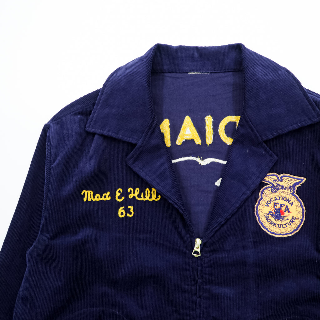 FFA コーデュロイ ワークジャケット ネイビー INDIANA COLOMBIA チェーン刺繍 ジップアップ TALONジップ