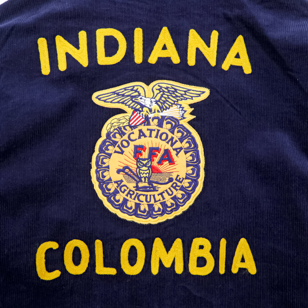 FFA コーデュロイ ワークジャケット ネイビー INDIANA COLOMBIA チェーン刺繍 ジップアップ TALONジップ