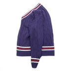 Lord Jeff 90年代 USA製 ヴィンテージ Vネック チルデン ニット セーター XL ネイビー ケーブル編み