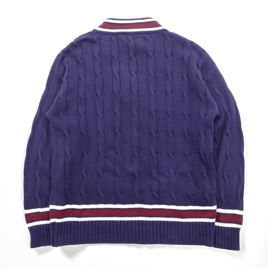 Lord Jeff 90年代 USA製 ヴィンテージ Vネック チルデン ニット セーター XL ネイビー ケーブル編み