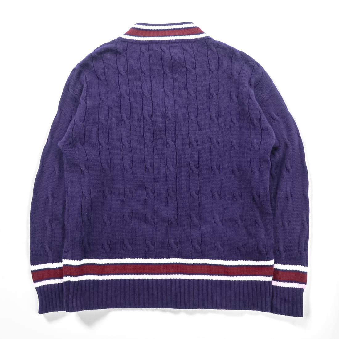 Lord Jeff 90年代 USA製 ヴィンテージ Vネック チルデン ニット セーター XL ネイビー ケーブル編み