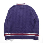 Lord Jeff 90年代 USA製 ヴィンテージ Vネック チルデン ニット セーター XL ネイビー ケーブル編み