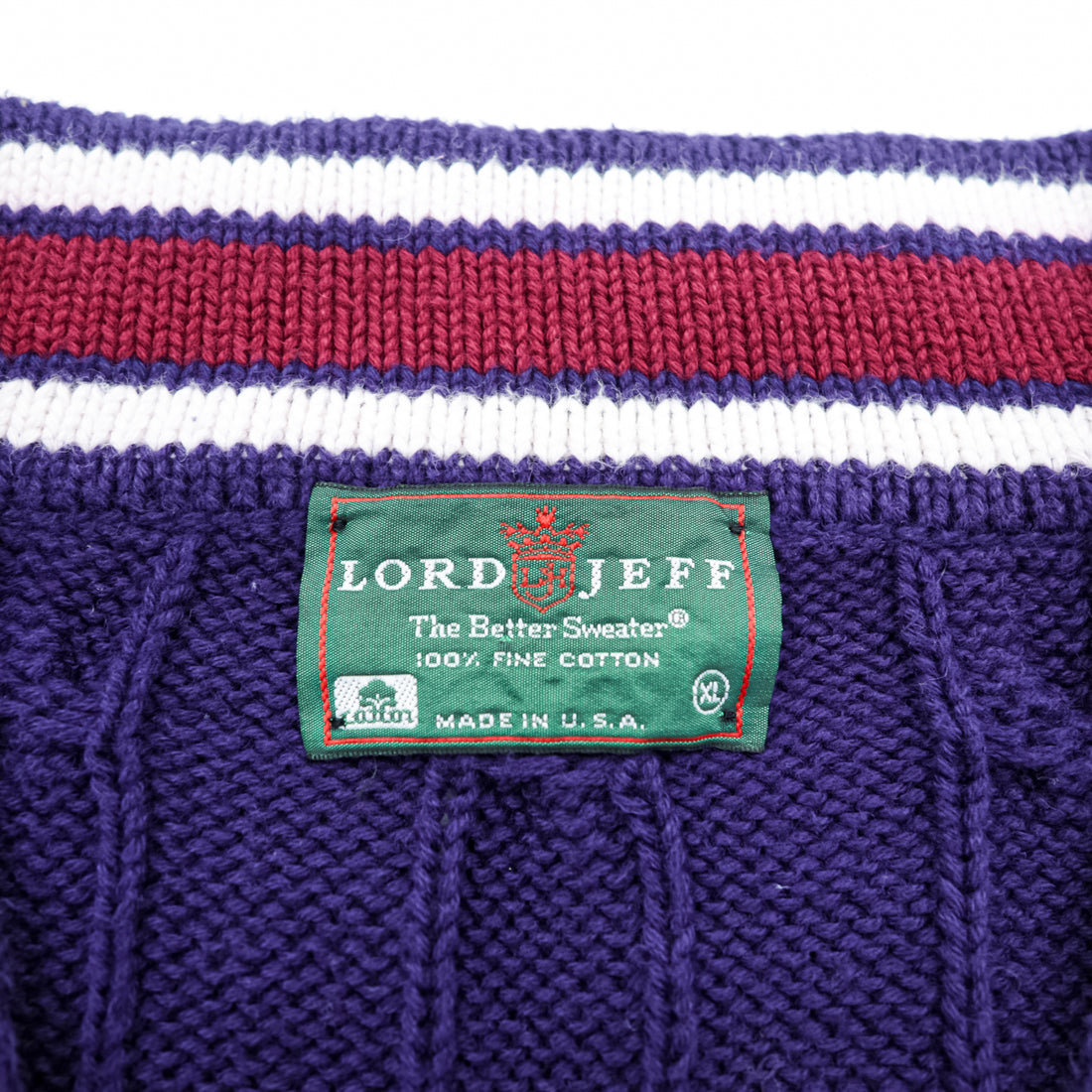 Lord Jeff 90年代 USA製 ヴィンテージ Vネック チルデン ニット セーター XL ネイビー ケーブル編み