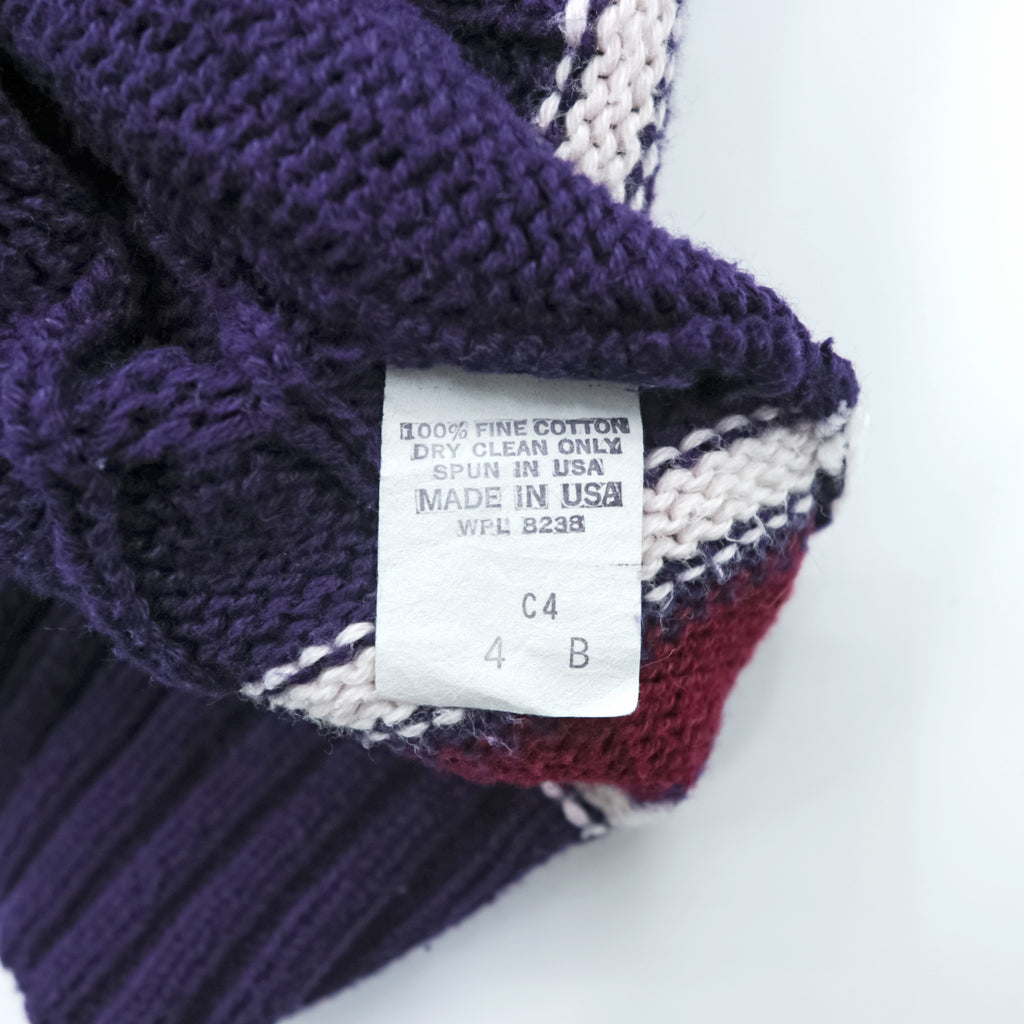 Lord Jeff 90年代 USA製 ヴィンテージ Vネック チルデン ニット セーター XL ネイビー ケーブル編み