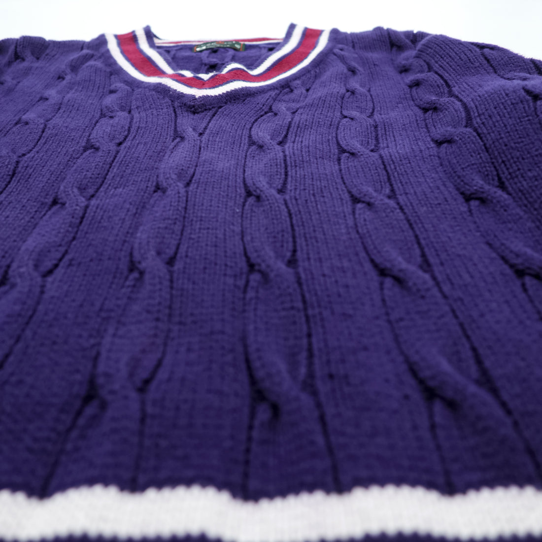 Lord Jeff 90年代 USA製 ヴィンテージ Vネック チルデン ニット セーター XL ネイビー ケーブル編み