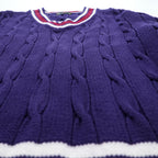 Lord Jeff 90年代 USA製 ヴィンテージ Vネック チルデン ニット セーター XL ネイビー ケーブル編み