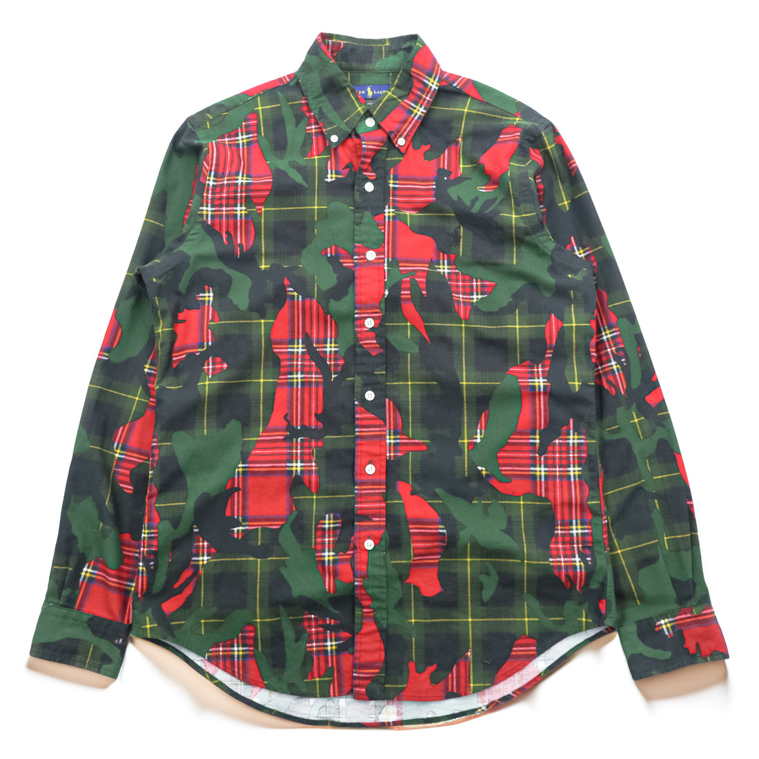 Ralph Lauren ボタンダウンシャツ S グリーン 総柄 タータンチェック カモフラ CLASSIC FIT