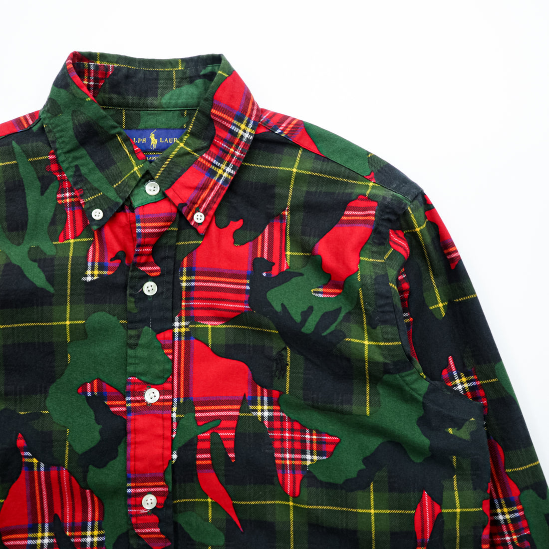 Ralph Lauren ボタンダウンシャツ S グリーン 総柄 タータンチェック カモフラ CLASSIC FIT