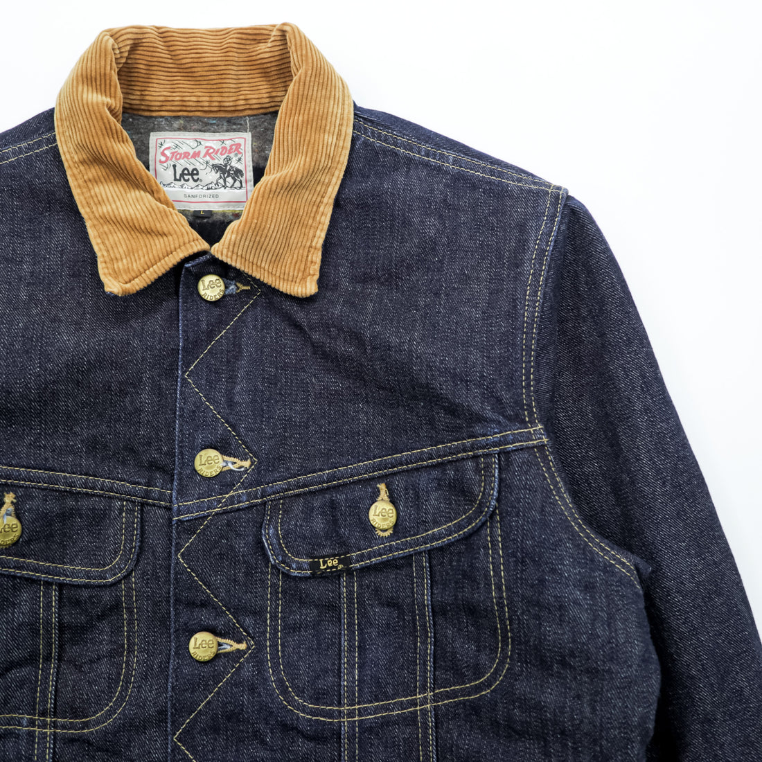 Lee ストームライダー STORM RIDER デニムジャケット Gジャン L インディゴ 襟コーデュロイ 濃紺 ブランケットライナー 101J復刻 LT0522
