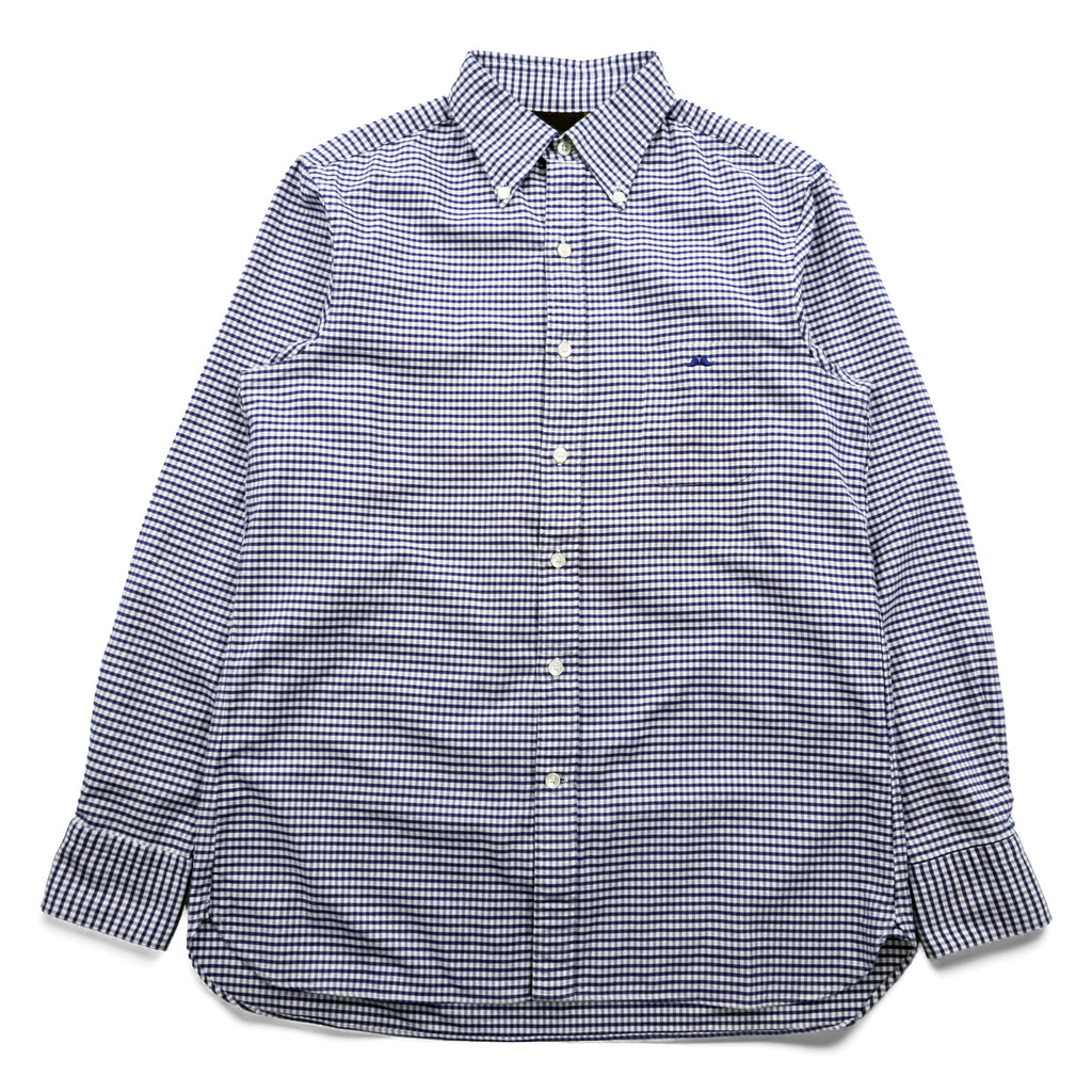Mr. BATHING APE Gingham Check Button Down Shirt Blue White Camo Yoke Made in Japan BAPE Size 16 L