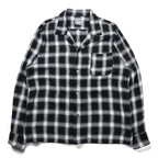 HOUSTON Ombre Check Open Collar Shirt L Black Rayon Chest Pocket Open Collar Boxy 41005