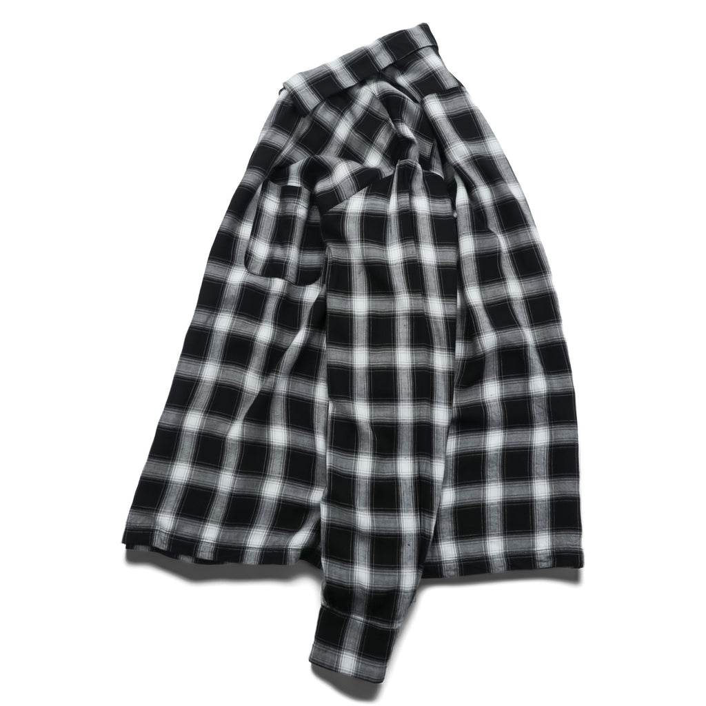 HOUSTON Ombre Check Open Collar Shirt L Black Rayon Chest Pocket Open Collar Boxy 41005