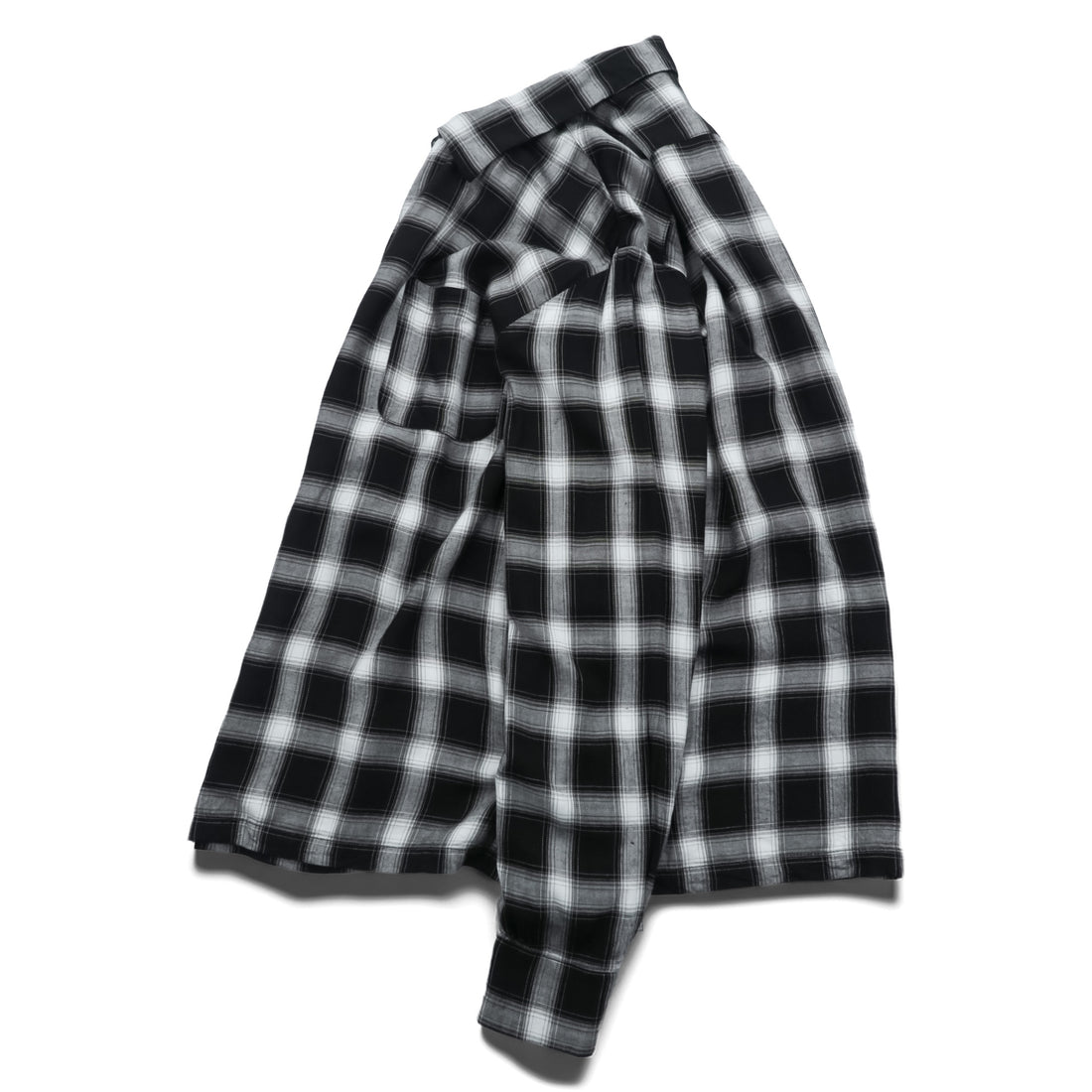HOUSTON Ombre Check Open Collar Shirt L Black Rayon Chest Pocket Open Collar Boxy 41005