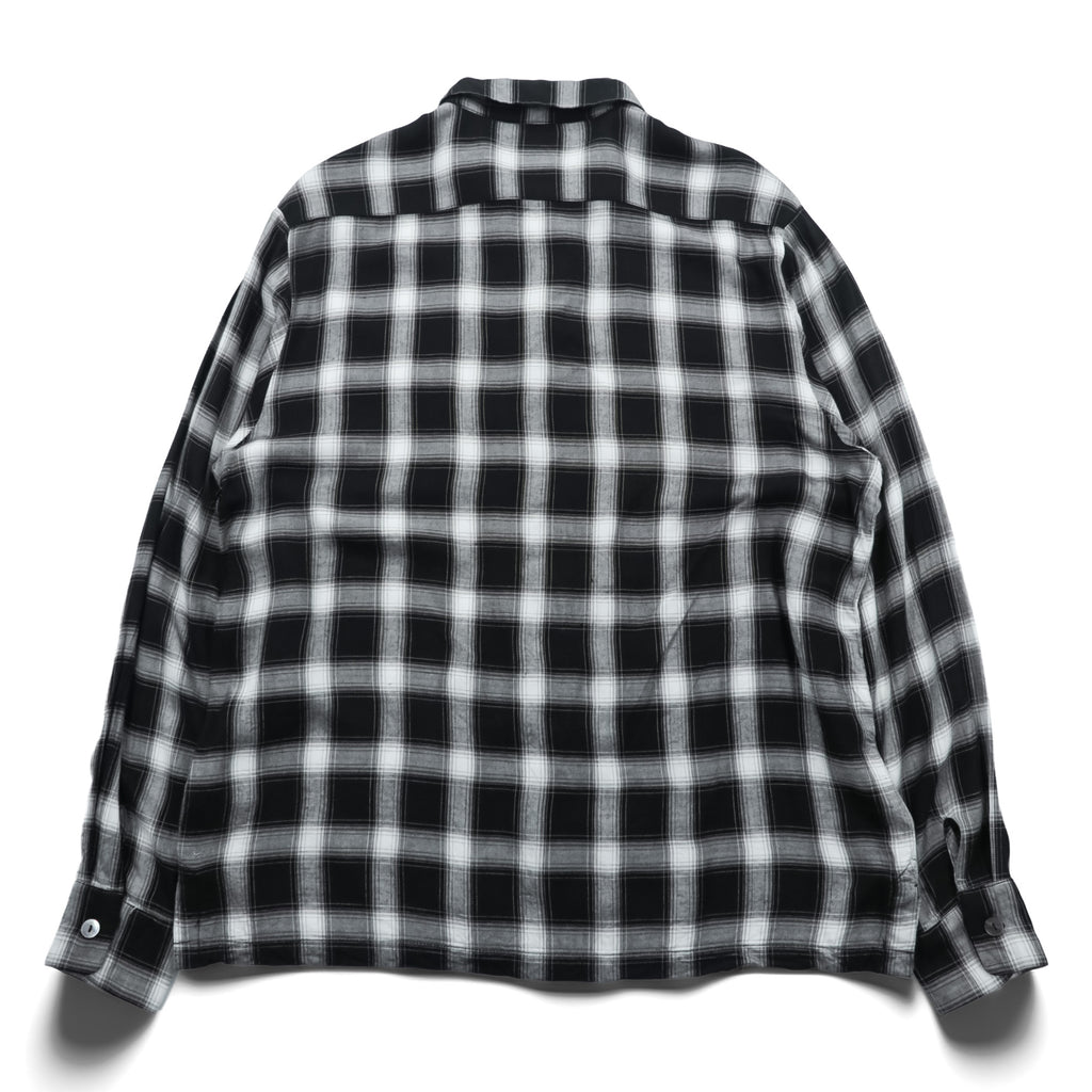 HOUSTON Ombre Check Open Collar Shirt L Black Rayon Chest Pocket Open Collar Boxy 41005