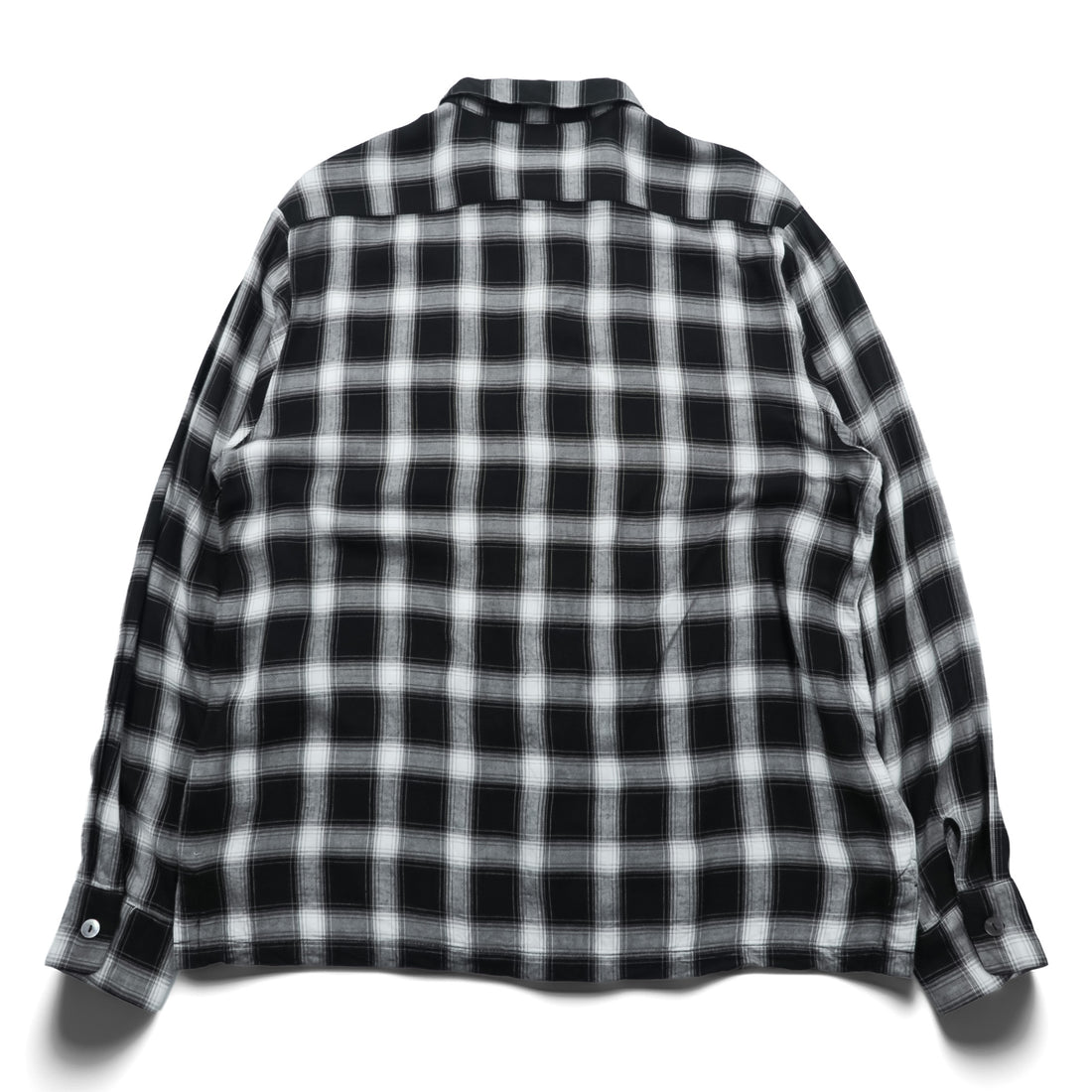 HOUSTON Ombre Check Open Collar Shirt L Black Rayon Chest Pocket Open Collar Boxy 41005