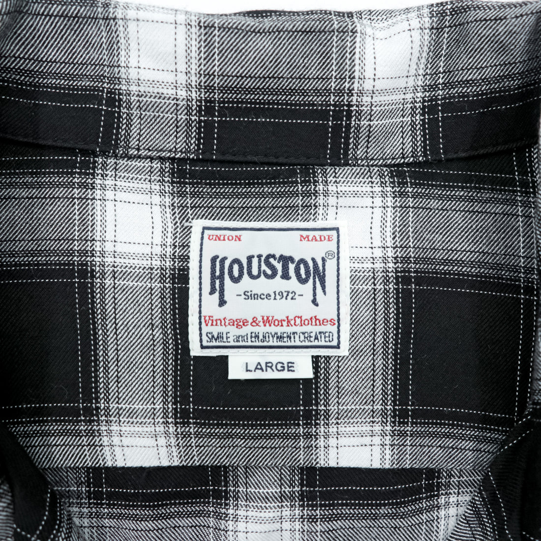 HOUSTON Ombre Check Open Collar Shirt L Black Rayon Chest Pocket Open Collar Boxy 41005