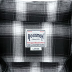 HOUSTON Ombre Check Open Collar Shirt L Black Rayon Chest Pocket Open Collar Boxy 41005