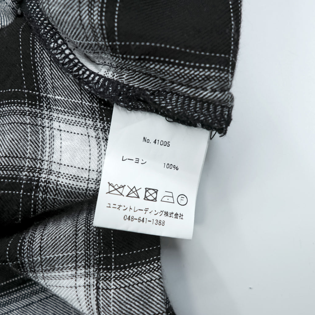 HOUSTON Ombre Check Open Collar Shirt L Black Rayon Chest Pocket Open Collar Boxy 41005