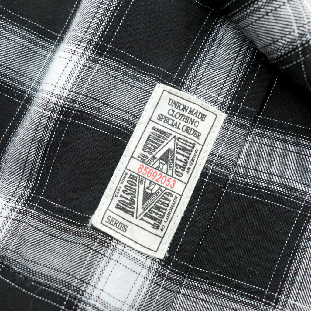 HOUSTON Ombre Check Open Collar Shirt L Black Rayon Chest Pocket Open Collar Boxy 41005