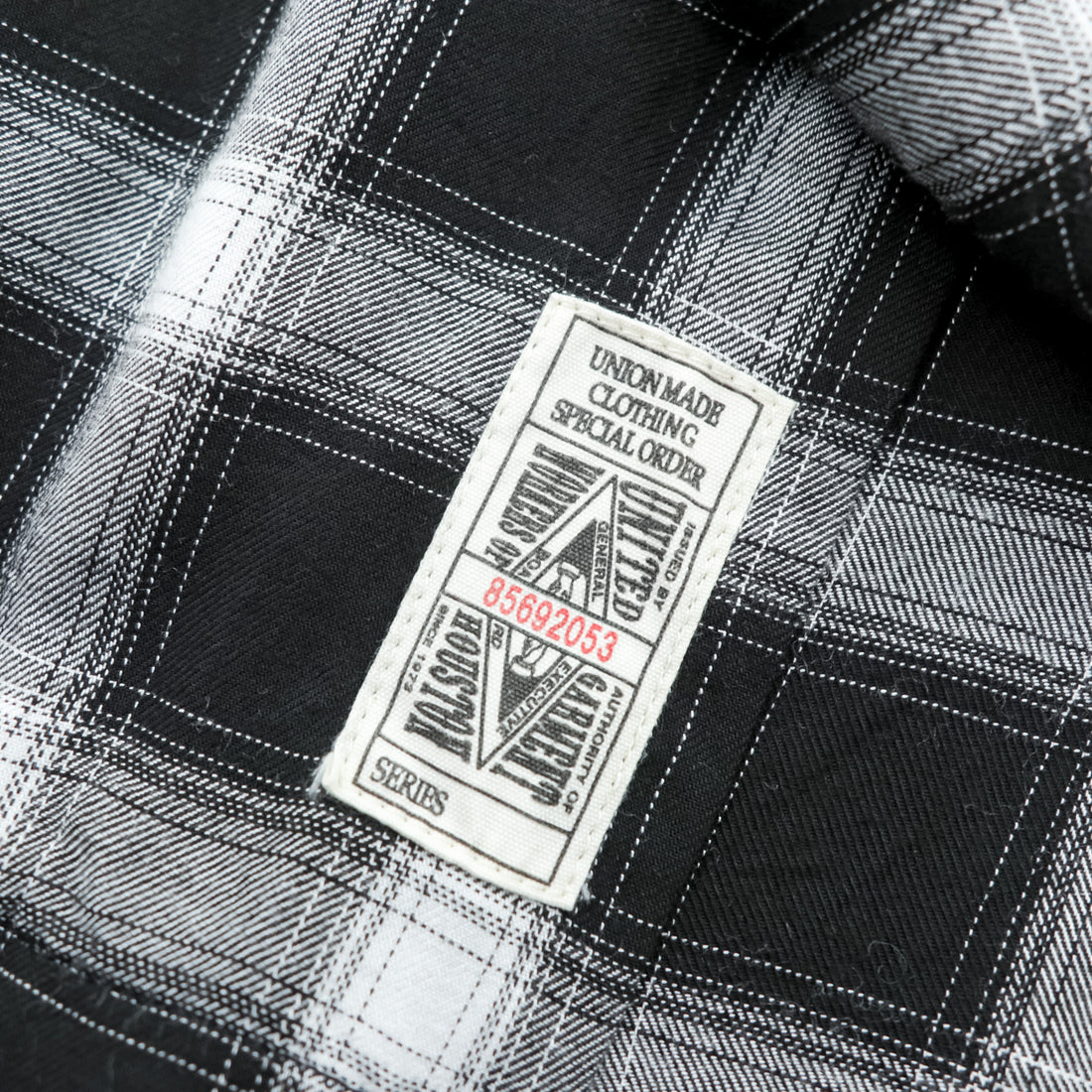 HOUSTON Ombre Check Open Collar Shirt L Black Rayon Chest Pocket Open Collar Boxy 41005