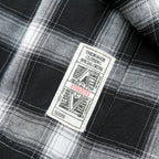 HOUSTON Ombre Check Open Collar Shirt L Black Rayon Chest Pocket Open Collar Boxy 41005