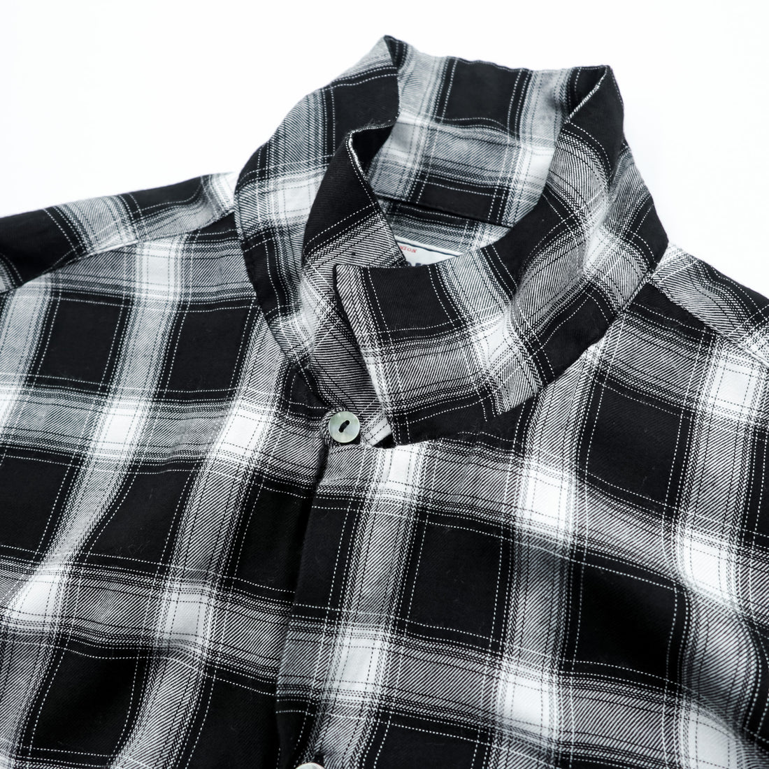 HOUSTON Ombre Check Open Collar Shirt L Black Rayon Chest Pocket Open Collar Boxy 41005