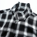 HOUSTON Ombre Check Open Collar Shirt L Black Rayon Chest Pocket Open Collar Boxy 41005