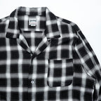 HOUSTON Ombre Check Open Collar Shirt L Black Rayon Chest Pocket Open Collar Boxy 41005