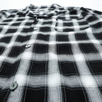 HOUSTON Ombre Check Open Collar Shirt L Black Rayon Chest Pocket Open Collar Boxy 41005
