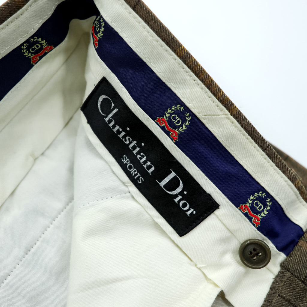 Christian Dior SPORTS 90年代 2タック スラックス パンツ M ブラウン チェック オールド 日本製 ヴィンテージ