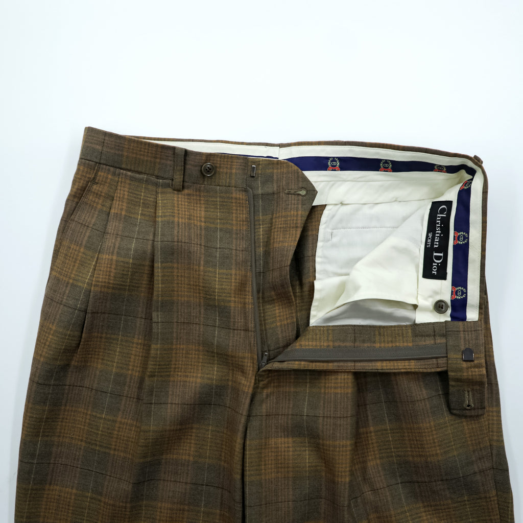 Christian Dior SPORTS 90年代 2タック スラックス パンツ M ブラウン チェック オールド 日本製 ヴィンテージ