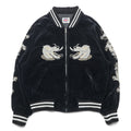 LONDON F.B. 80s Vintage Made in Japan Velour Souvenir Jacket L Black Dragon Embroidery JAPAN YOKOSUKA