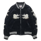LONDON F.B. 80s Vintage Made in Japan Velour Souvenir Jacket L Black Dragon Embroidery JAPAN YOKOSUKA