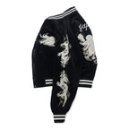 LONDON F.B. 80s Vintage Made in Japan Velour Souvenir Jacket L Black Dragon Embroidery JAPAN YOKOSUKA