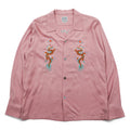 HOUSTON Japan Souvenir Shirt Rayon Pink Dragon Tiger Hawk Fuji Embroidery Men's L 40999