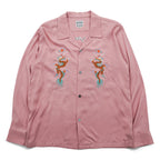 HOUSTON Japan Souvenir Shirt Rayon Pink Dragon Tiger Hawk Fuji Embroidery Men's L 40999
