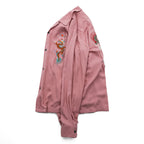 HOUSTON Japan Souvenir Shirt Rayon Pink Dragon Tiger Hawk Fuji Embroidery Men's L 40999