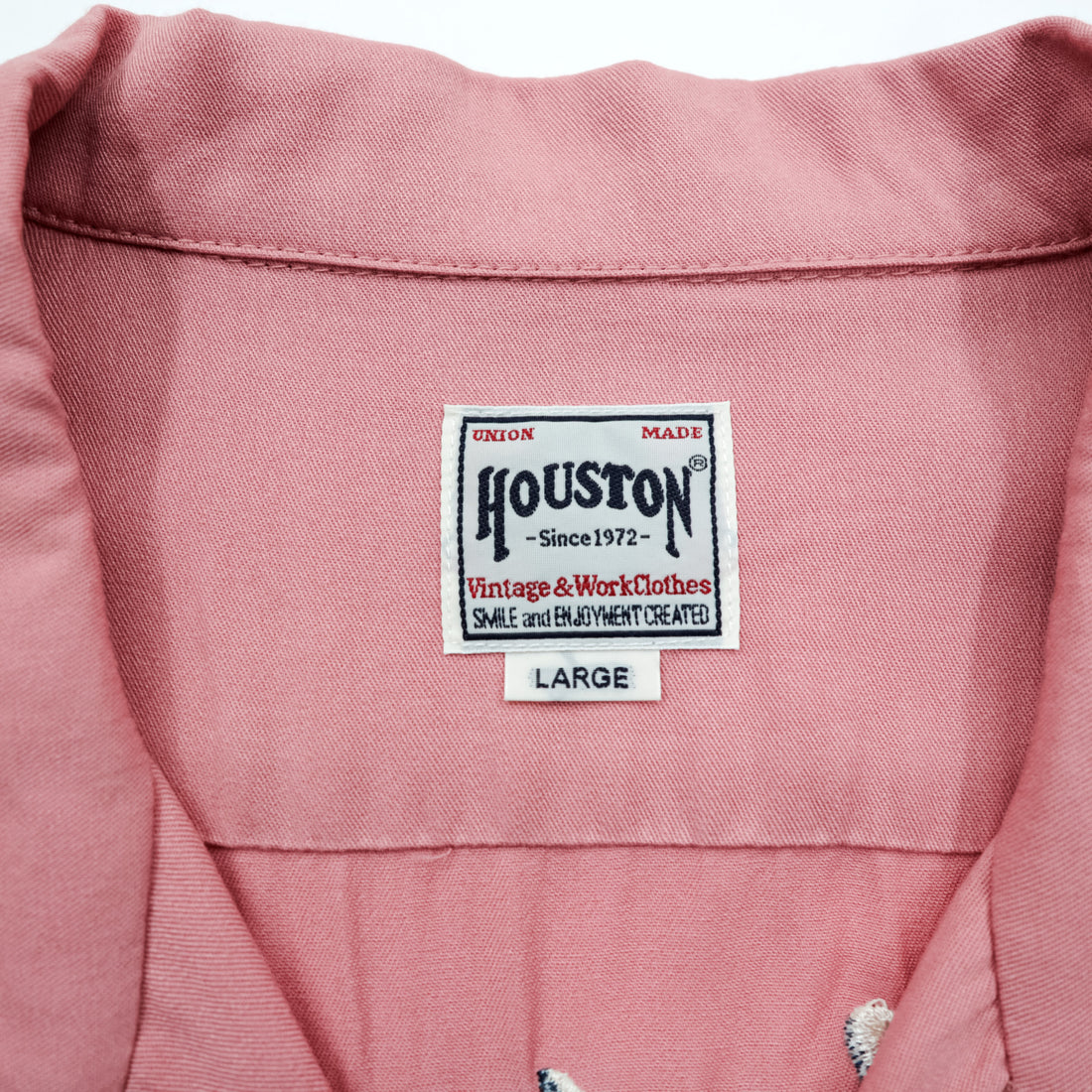 HOUSTON Japan Souvenir Shirt Rayon Pink Dragon Tiger Hawk Fuji Embroidery Men's L 40999