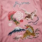 HOUSTON Japan Souvenir Shirt Rayon Pink Dragon Tiger Hawk Fuji Embroidery Men's L 40999