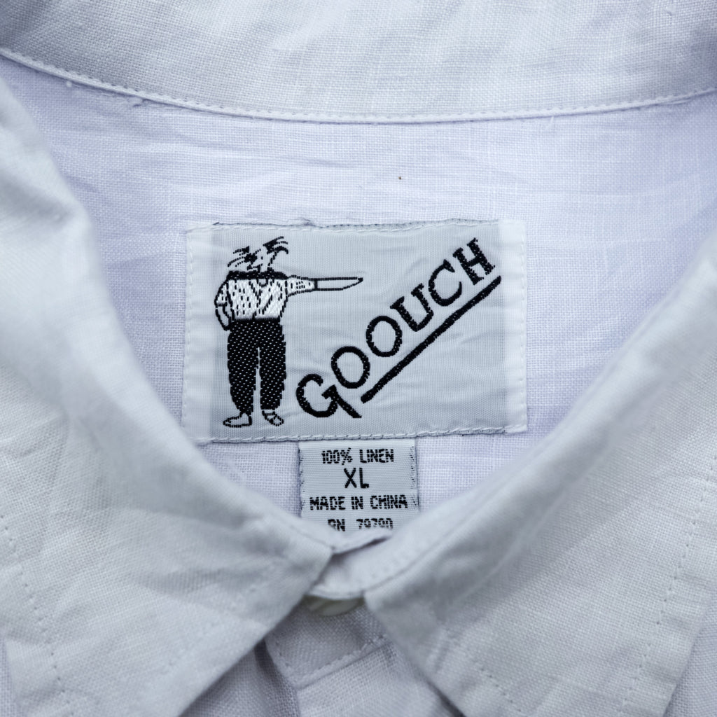 GOOUCH 90s Linen Shirt XL White Chest Pocket Big Size 100% Linen Deadstock Unused